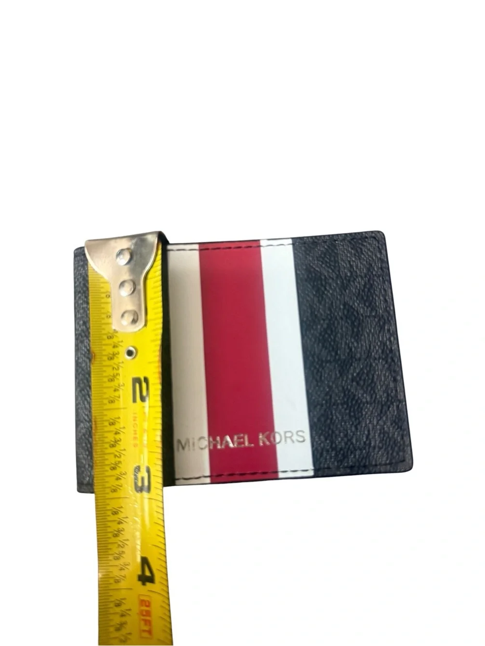 Michael Kors Black Card Holder with Red and White Racing Stripe